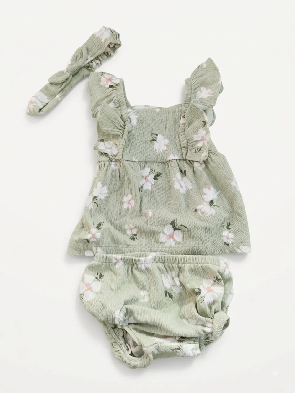 Carters Baby Floral Ruffle Tank Set in Sage Green